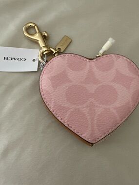 Coach Powder Pink Heart Bag Charm/Key Chain, New